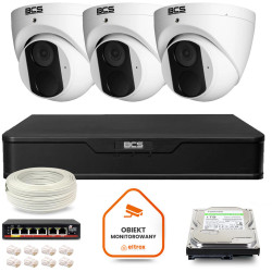 Zestaw monitoringu IP BCS Point 3x Kamera BCS-P-EIP14FSR3 Rejestrator z dyskiem 1TB