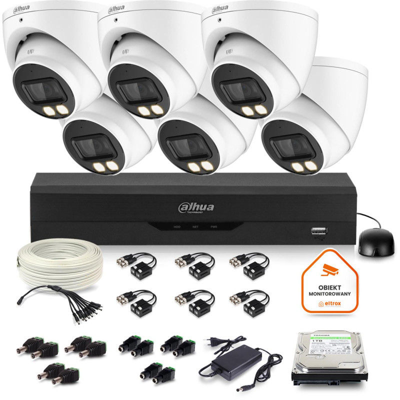 Zestaw monitoringu Dahua 6x kamera kopułkowa HAC-HDW1500T-IL-A-0280B-S2 1TB IR 40m 51mp