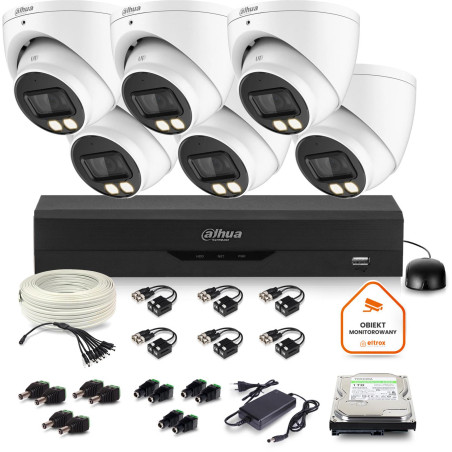 Zestaw monitoringu Dahua 6x kamera kopułkowa HAC-HDW1500T-IL-A-0280B-S2 1TB IR 40m 51mp