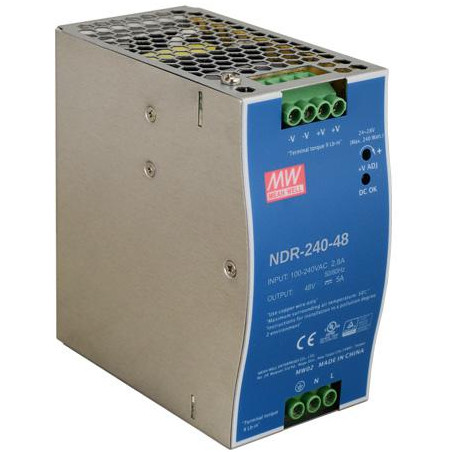 ZASILACZ IMPULSOWY NA SZYNĘ DIN MEAN WELL NDR-240-48 48V/240W/5A