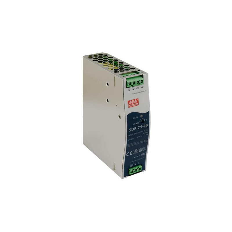 ZASILACZ IMPULSOWY NA SZYNĘ DIN MEAN WELL SDR-75-48 48V/75W/1.6A