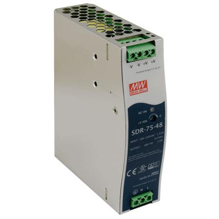 ZASILACZ IMPULSOWY NA SZYNĘ DIN MEAN WELL SDR-75-48 48V/75W/1.6A