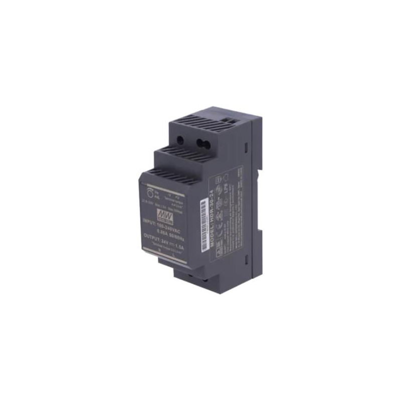 Przewodowy zasilacz 24v dc 30w na szynę din czarny ZS-24/30 Tech Sterowniki