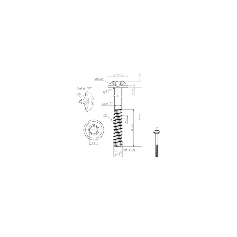 Wkręt do tworzywa TORX 6x50 A2 CORAB M960