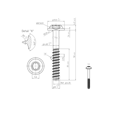 Wkręt do tworzywa TORX 6x50 A2 CORAB M960