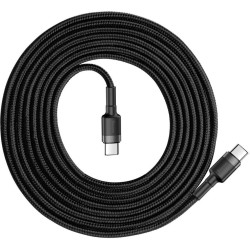 KABEL USB-C / USB-C Baseus Cafule CATKLF-HG1 200cm 60W 3A PD 2.0 QC 3.0 CZARNO-SZARY W OPLOCIE