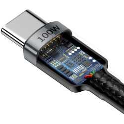 KABEL USB-C / USB-C Baseus Cafule CATKLF-ALG1 200cm 100W 5A PD 2.0 QC 3.0 CZARNO-SZARY W OPLOCIE