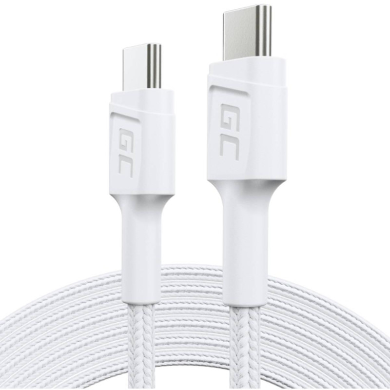 KABEL USB-C / USB-C Green Cell POWERSTREAM 120cm BIAŁY PD 60W ULTRA CHARGE QUICK CHARGE 3.0 KABGC30W