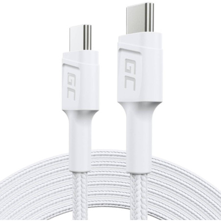 KABEL USB-C / USB-C Green Cell POWERSTREAM 120cm BIAŁY PD 60W ULTRA CHARGE QUICK CHARGE 3.0 KABGC30W