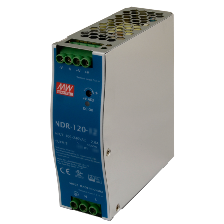 ZASILACZ IMPULSOWY NA SZYNĘ DIN MEAN WELL NDR-120-48 48V/120W/2.5A
