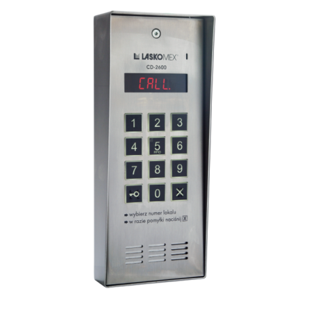 Laskomex CD-2600R audio z czytnikiem kluczy RFID ze stali nierdzewniej, w obudownie natynkowej.