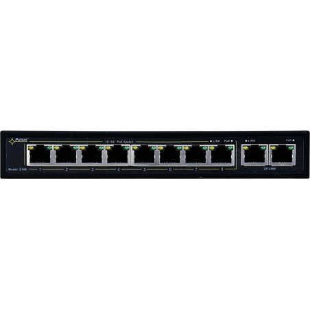 SWITCH POE PULSAR S108 10-PORTÓW (8xPoE + 2xUPLINK)  IEEE 802.3af/at, 48VDC / 30W/port (PoE+) 120W