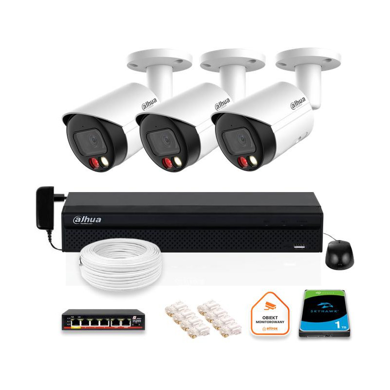 Zestaw monitoringu IP DAHUA 3x kamera IPC-HFW2849S-S-IL-0280B 8MPX