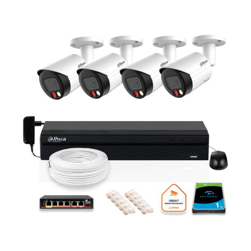 Zestaw monitoringu IP DAHUA 4x kamera IPC-HFW2849S-S-IL-0280B 8MPX