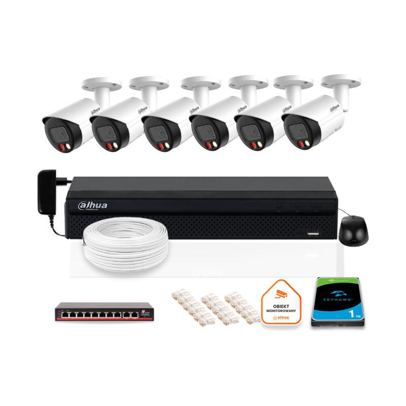 Zestaw monitoringu IP DAHUA 6x kamera IPC-HFW2849S-S-IL-0280B 8MPX