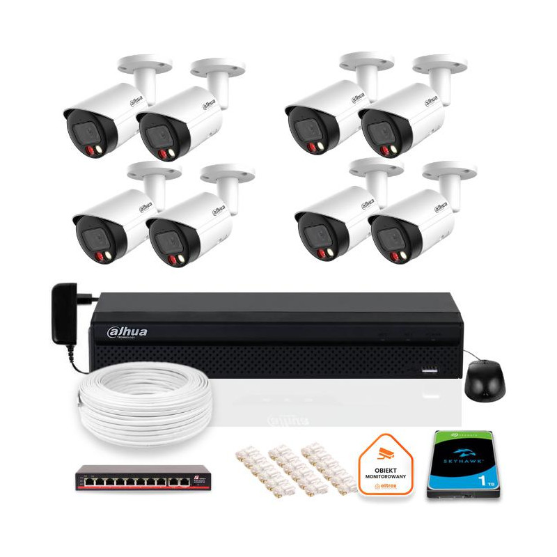 Zestaw monitoringu IP DAHUA 8x kamera IPC-HFW2849S-S-IL-0280B 8MPX