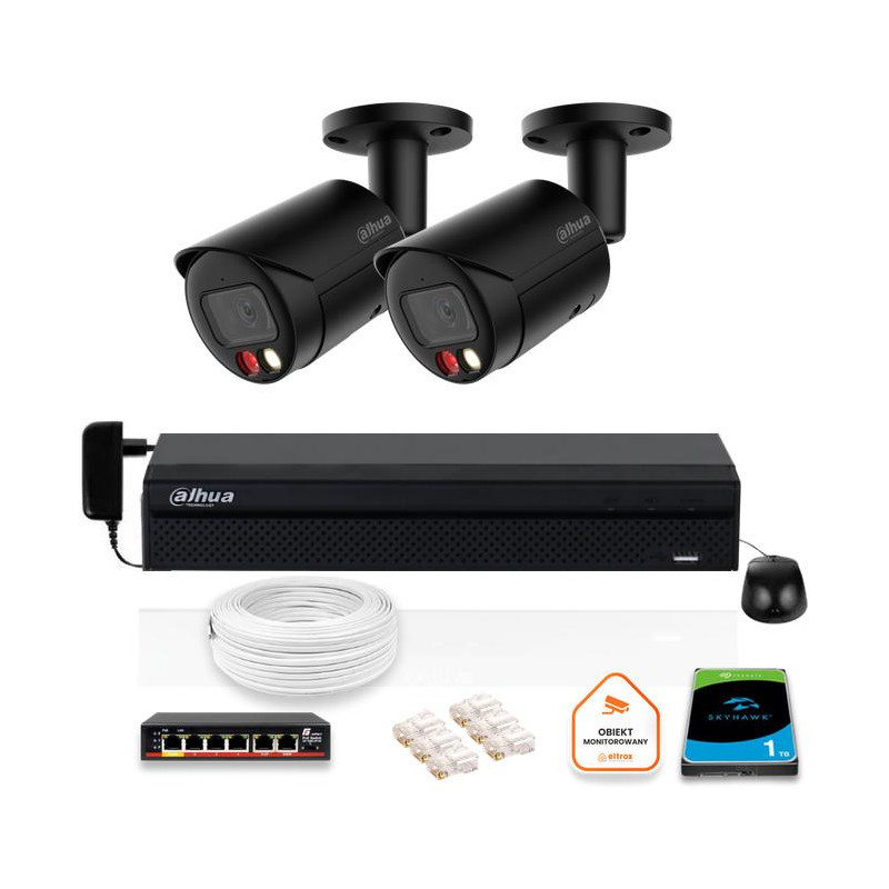 Zestaw monitoringu IP DAHUA 2x kamera IPC-HFW2849S-S-IL-0280B-BLACK 8MPX