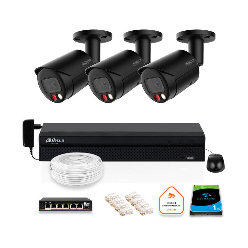 Zestaw monitoringu IP DAHUA 3x kamera IPC-HFW2849S-S-IL-0280B-BLACK 8MPX