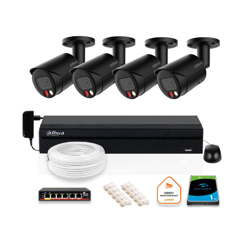 Zestaw monitoringu IP DAHUA 4x kamera IPC-HFW2849S-S-IL-0280B-BLACK 8MPX