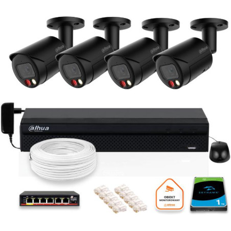 Zestaw monitoringu IP DAHUA 4x kamera IPC-HFW2849S-S-IL-0280B-BLACK 8MPX