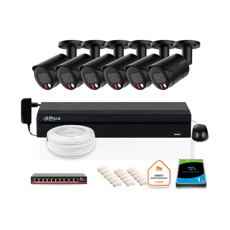 Zestaw monitoringu IP DAHUA 6x kamera IPC-HFW2849S-S-IL-0280B-BLACK 8MPX