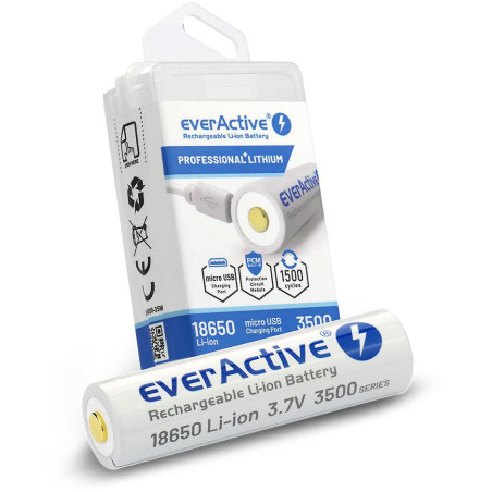 Akumulator 18650 Li-Ion 3,7V everActive 3500mAh (1 szt.) micro-USB z zabezpieczeniem