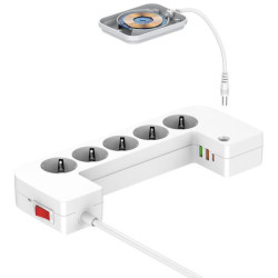 LISTWA ANTYPRZEPIĘCIOWA Z ZABEZPIECZENIEM Energizer 5x SCHUKO 2x USB-A 1x USB-C 2500W 10A KABEL 2M MAGNETIC