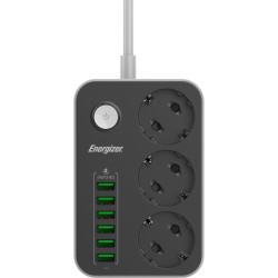 LISTWA ZASILAJĄCA Z WYŁĄCZNIKIEM Energizer 3x SCHUKO 6x USB-A 2500W 10A KABEL 2M