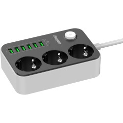 LISTWA ZASILAJĄCA Z WYŁĄCZNIKIEM Energizer 3x SCHUKO 6x USB-A 2500W 10A KABEL 2M