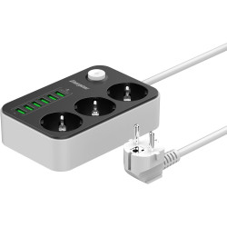 LISTWA ZASILAJĄCA Z WYŁĄCZNIKIEM Energizer 3x SCHUKO 6x USB-A 2500W 10A KABEL 2M