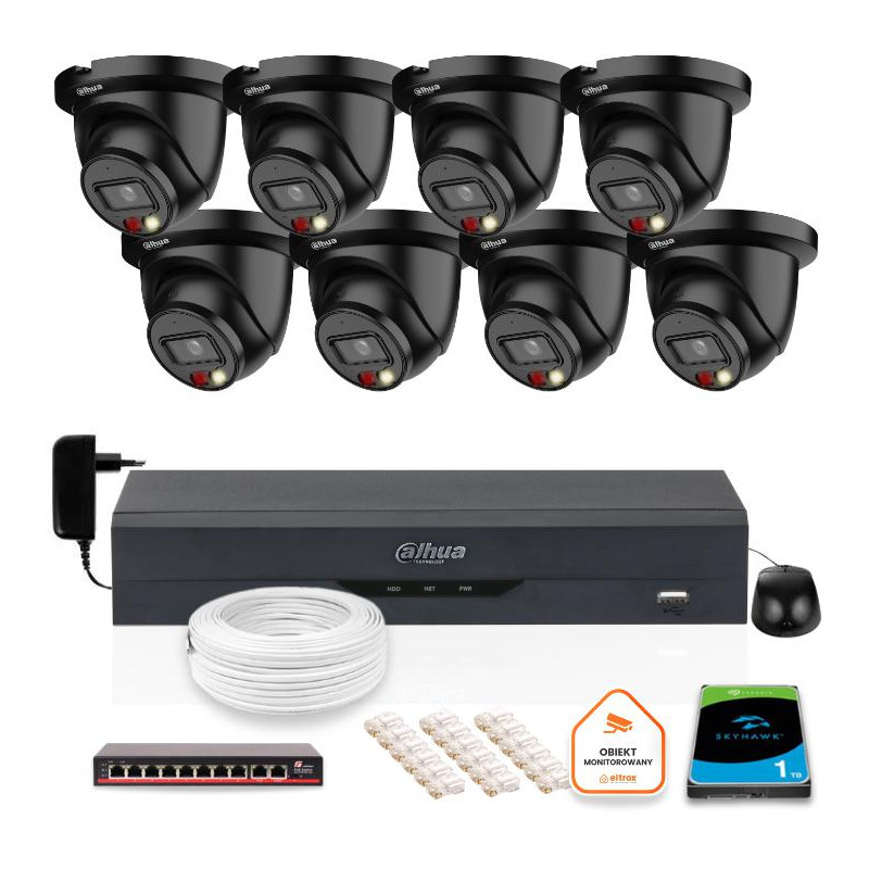 ZESTAW 8 Kamer IP Dahua 5mpx IPC-HDW2549TM-S-IL-0280B-BLACK + DYSK 1TB
