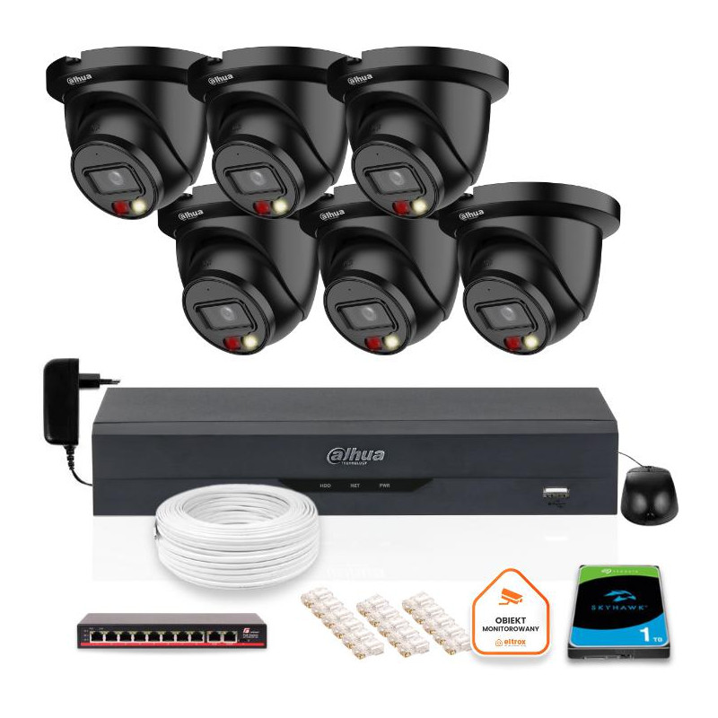 ZESTAW 6 Kamer IP Dahua 5mpx IPC-HDW2549TM-S-IL-0280B-BLACK + DYSK 1TB