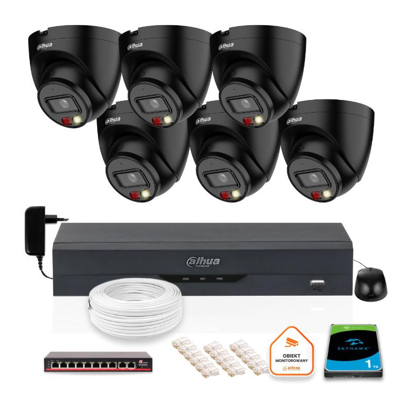 ZESTAW 6 Kamer IP Dahua 4mpx IPC-HDW1439V-A-IL-BLACK + DYSK 1TB