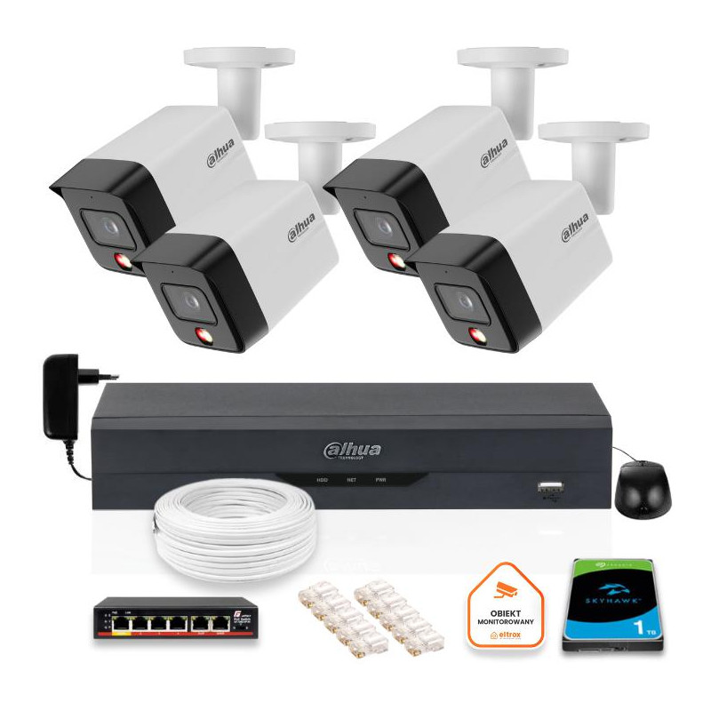 ZESTAW 4 Kamery IP Dahua 8mpx PC-HFW1839TC-A-IL-0280B-S6 + DYSK 1TB