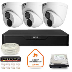 Zestaw monitoringu IP BCS Point 3x Kamera BCS-P-EIP28FWR3-Ai2 Rejestrator z dyskiem 1TB