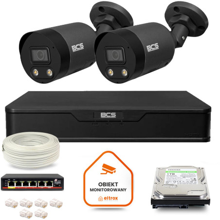 Zestaw monitoringu IP BCS Point 2x Kamera BCS-P-TIP28FWR3L2-Ai2-G Rejestrator z dyskiem 1TB