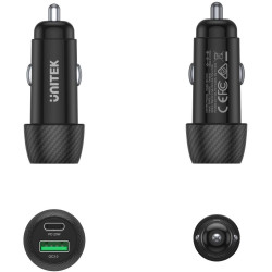 Unitek Ładowarka samochodowa 38W USB-A USB-C QC3..0