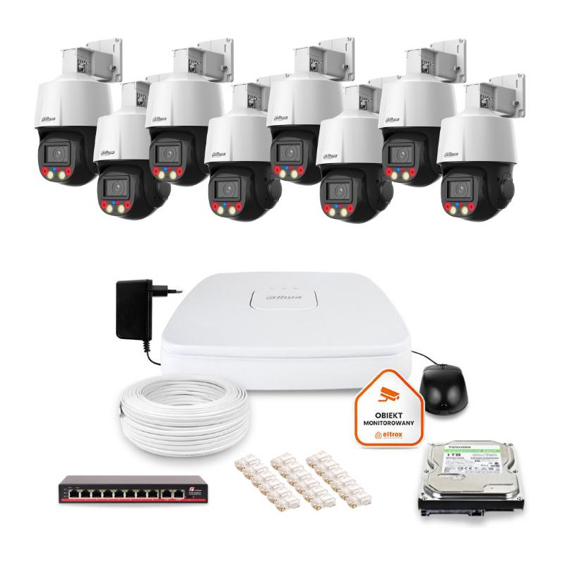 Zestaw monitoringu IP Dahua 8f kamer obrotowych 4MPx dysk 1TB