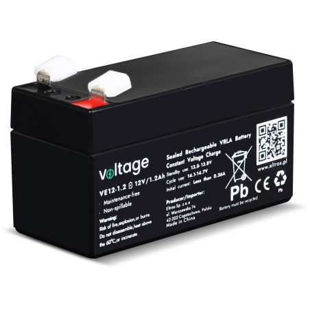 Akumulator AGM Voltage 12V 1,2Ah VE12-1.2 (Żywotność 6-9 lat)