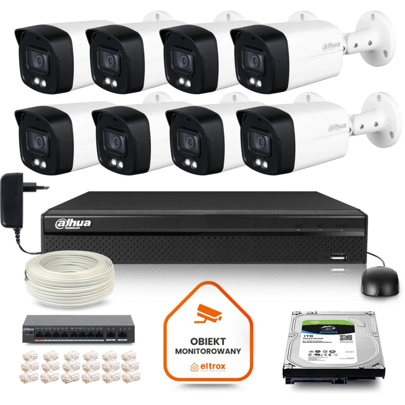 Zestaw monitoringu IP DAHUA 8 kamer IPC-HFW1439TL1-A-IL 4Mpx