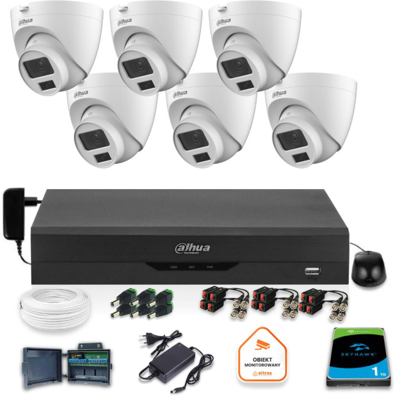 Zestaw monitoringu Dahua 6x kamera kopułkowa HAC-HDW1500CLQ-IL-A-0280B-S2 1TB IR 20m 51mp
