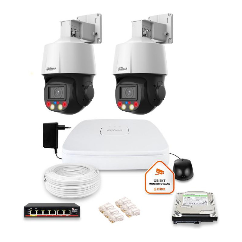 Zestaw monitoringu iP Dahua 2 kamery obrotowe 4MPx dysk 1TB