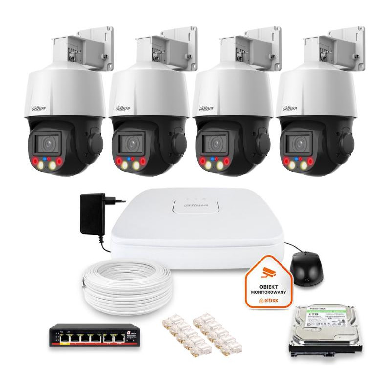 Zestaw monitoringu IP Dahua 4 kamery obrotowe 4MPx dysk 1TB