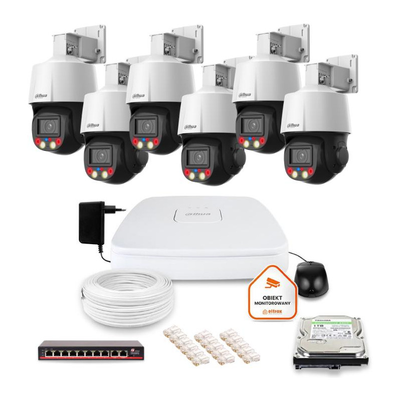 Zestaw monitoringu IP Dahua 6 kamer obrotowych 4MPx dysk 1TB
