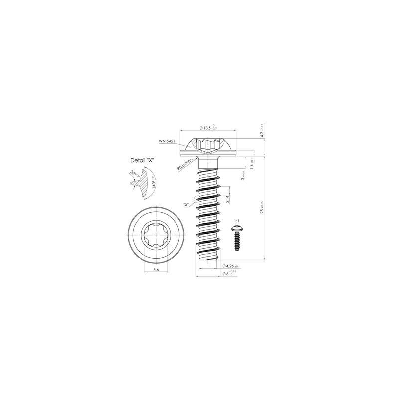 Wkręt do tworzywa TORX 6x25 A2 CORAB M959