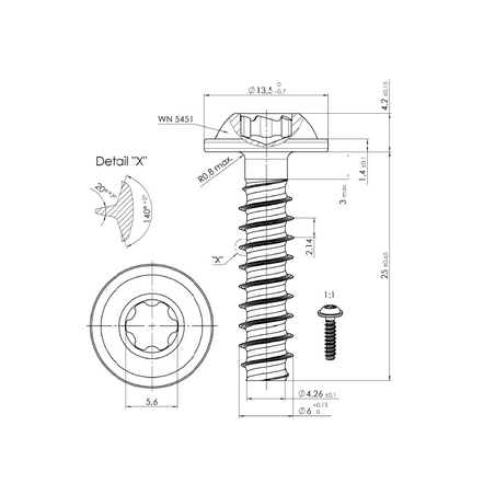 Wkręt do tworzywa TORX 6x25 A2 CORAB M959