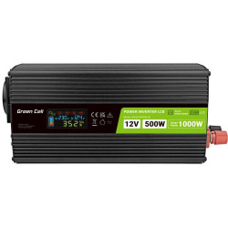 PRZETWORNICA NAPIĘCIA Green Cell PowerInverter LCD 12V / 230V 500W/1000W CZYSTA SINUSOIDA