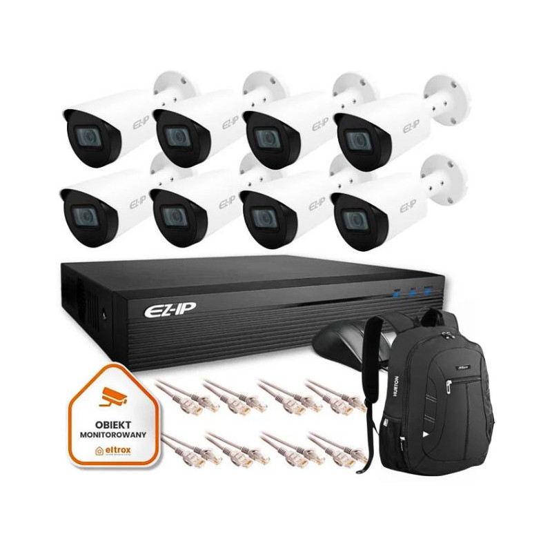 Zestaw monitoringu 8 kamer tubowych IP EZ-IP by Dahua niezawodna ochrona 2K