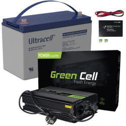 ZESTAW PRZETWORNICA Green Cell 12V/ 230V 300W/600W CZYSTY SINUS + AKUMULATOR AGM ULTRACELL 12V 100Ah