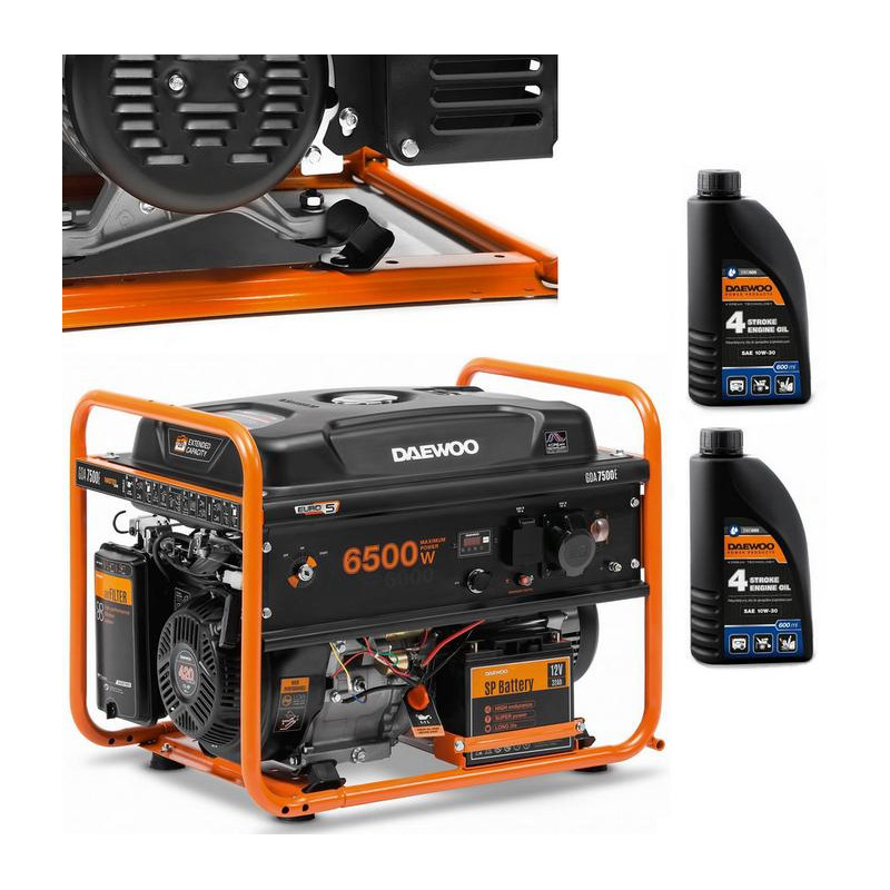 ZESTAW AGREGAT PRĄDOTWÓRCZY DAEWOO GDA 7500E 6.5kW + 2x GENERATOR OIL SAE 10W-30 DWO 600